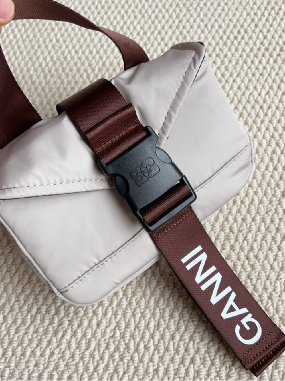 Ganni Recycled Fabric Crossbody Belt Bag Off White